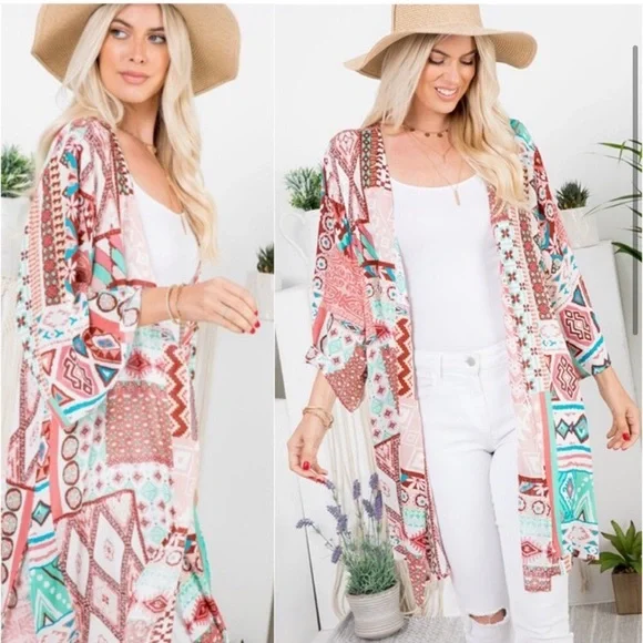 LAST ONE: Boho patch work multicolor women’s boho kimono - Picture 3 of 4